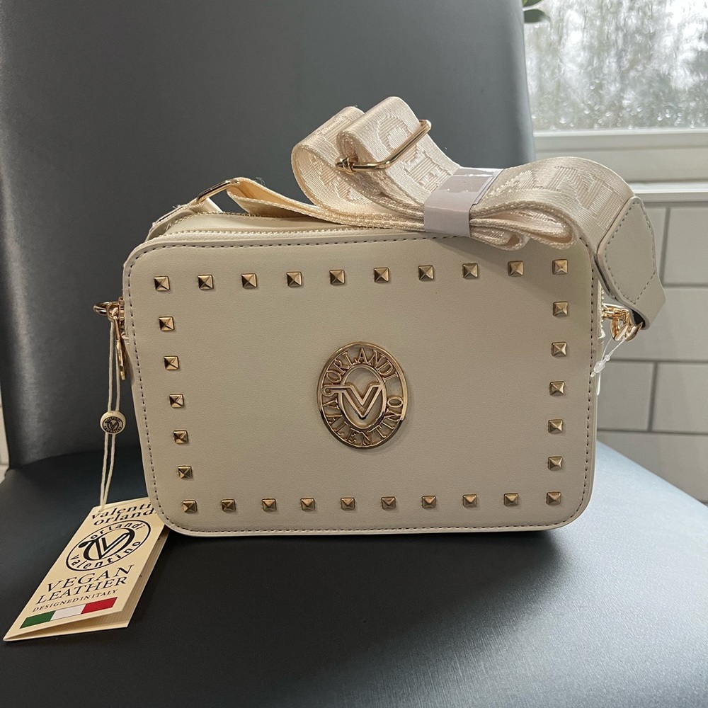 Valentino Orlandi White Vegan Leather Studded Crossbody Bag